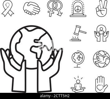 bundle of twelve human rights line style set icons vector illustration ...