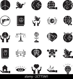 bundle of seventeen human rights silhouette style set icons vector illustration design Stock Vector