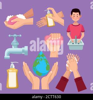 hands washing hyiene set icons vector illustration design Stock Vector