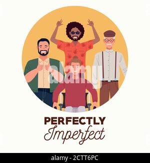 perfectly imperfect people group characters in circular frame vector illustration design Stock Vector