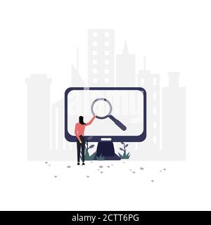 Searching flat illustration.Vector design template.Suitable for landing page, ui, website, mobile app, editorial, poster, flyer, article, and banner. Stock Vector