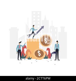 Income increases flat illustration.Vector design template.Suitable for landing page, ui, website, mobile app, editorial, poster, flyer, article, and b Stock Vector