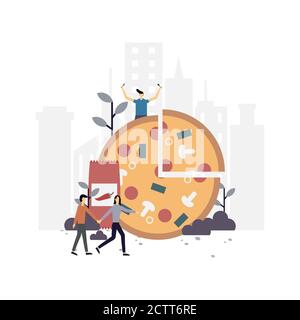 Pizza flat illustration.Vector design.Suitable for landing page, ui, website, mobile app, editorial, poster, flyer, article, and banner. Stock Vector