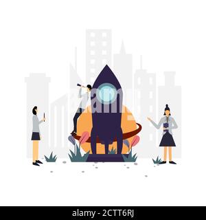 Rocket flat illustration.Vector design.Suitable for landing page, ui, website, mobile app, editorial, poster, flyer, article, and banner. Stock Vector