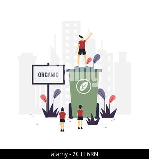 Waste disposal education flat illustration.Vector design.Suitable for landing page, ui, website, mobile app, editorial, poster, flyer, article, and ba Stock Vector