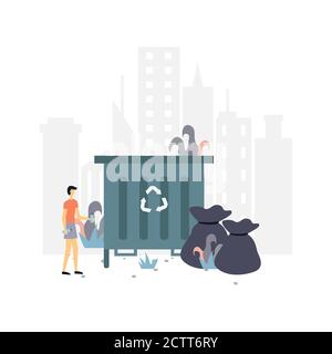 Waste disposal education flat illustration.Vector design.Suitable for landing page, ui, website, mobile app, editorial, poster, flyer, article, and ba Stock Vector