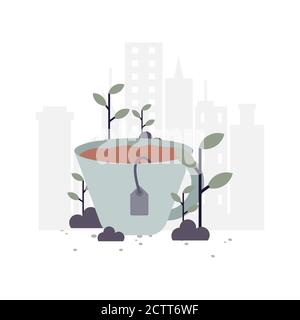 Cup of tea flat illustration.Vector design.Suitable for landing page, ui, website, mobile app, editorial, poster, flyer, article, and banner. Stock Vector