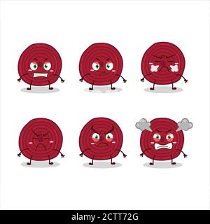 Slice of beet root cartoon character with various angry expressions Stock Vector