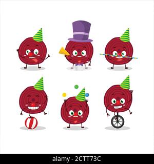 Cartoon character of slice of beet root with various circus shows Stock Vector