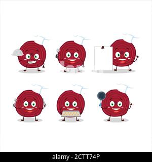 Cartoon character of slice of beet root with various chef emoticons Stock Vector