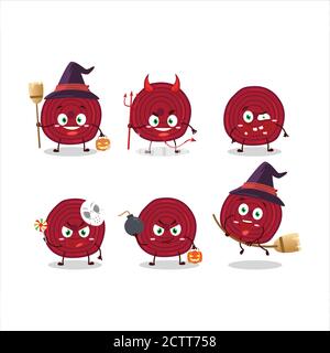 Halloween expression emoticons with cartoon character of slice of beet root Stock Vector