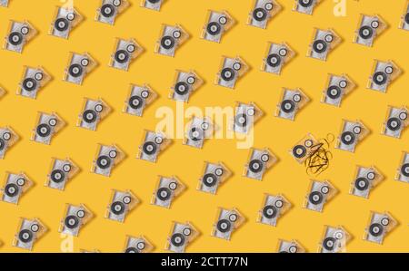 Repetitive design of vintage audio cassettes Stock Photo