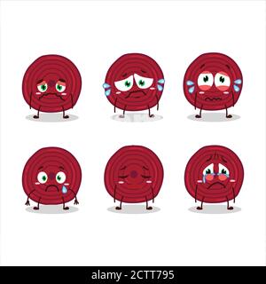 Slice of beet root cartoon character with sad expression Stock Vector