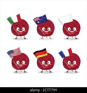 Slice of beet root cartoon character bring the flags of various countries Stock Vector