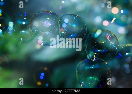 Soap bubbles floating in air Stock Photo