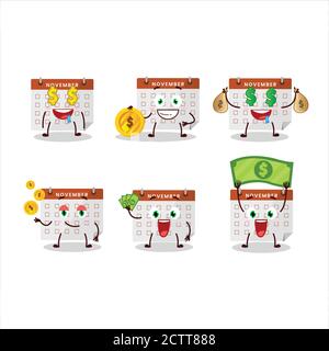 Thanksgiving calendar cartoon character with cute emoticon bring money Stock Vector