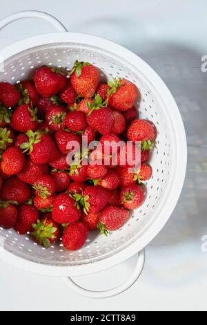 Fresh strawberries in bowl Stock Photo