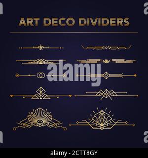 Roaring 20s Design templates - Art Deco vintage dividers. Retro linear elements set Stock Vector