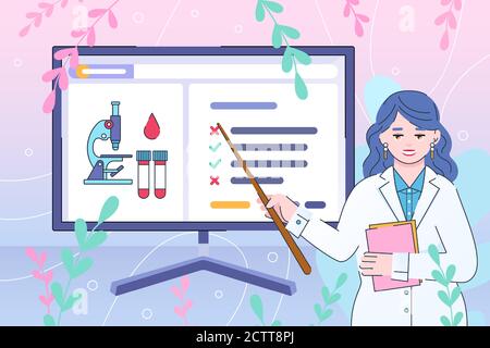 Doctor explains medical test results. Online laboratory diagnostics - vector in flat style Stock Vector