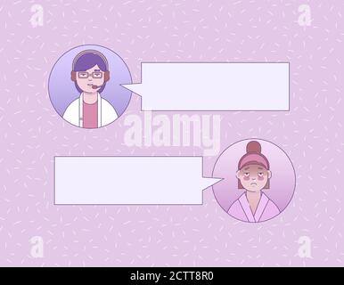 Online doctor and patient consultation by app or messenger. Telemedicine physician service. Blank bubbles speech - vector isolated template, copy spac Stock Vector
