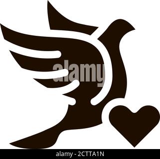 Pigeon And Heart Wedding glyph icon Stock Vector