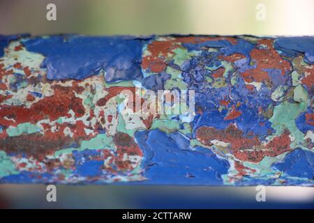 Rusty metal ferrum colored into blue and teal crackled background Stock Photo