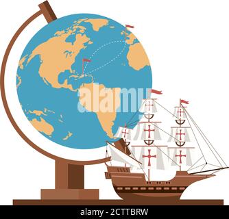world earth map and ship wooden wheel vector illustration design Stock ...