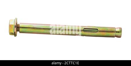 One anchor bolt with nut isolated on white background Stock Photo
