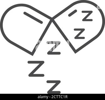 insomnia, sleeping capsule medication and zzz symbol vector illustration linear icon style Stock Vector