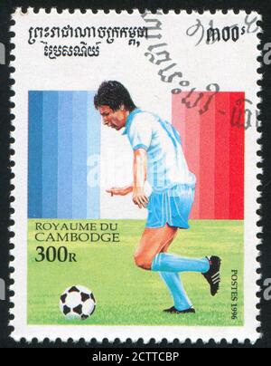 CAMBODIA - CIRCA 1996: stamp printed by Cambodia, shows 1998 World Cup Soccer, circa 1996. Stock Photo