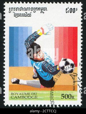 CAMBODIA - CIRCA 1996: stamp printed by Cambodia, shows 1998 World Cup Soccer, circa 1996. Stock Photo