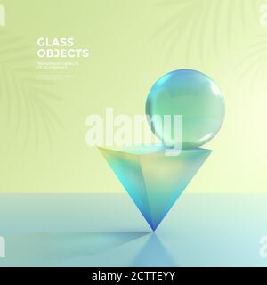 Glass Objects, 3D rendering surreal composition 003