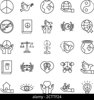 bundle of twenty five human rights line style set icons vector illustration design Stock Vector