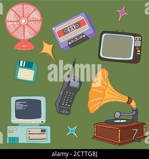 Set of vintage retro different objects illustration 002 Stock Vector