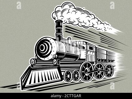 Black White Illustration Vintage Steam Locomotive Train Speeding Full Speed  Stock Vector by ©patrimonio 386820008