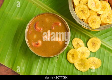 Onam sadhya sweet parippu payasam or dal kheer dessert Kerala, South India. Indian mithai Delicious festival sweet dish for Onam, Vishu, Deepawali, Stock Photo