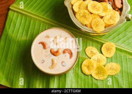 Onam sadhya sweet parippu payasam or dal kheer dessert Kerala, South India. Indian mithai Delicious festival sweet dish for Onam, Vishu, Deepawali, Stock Photo