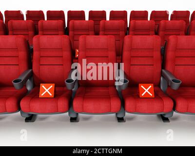 Cinema seats with cross icons. 3D illustration. Stock Photo