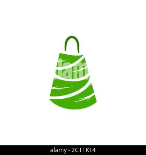 Green shopping bag made of leaves. Reuse or recycle eco package for products or food. flat icon isolated on white. vector illustration. No plastic bag Stock Vector