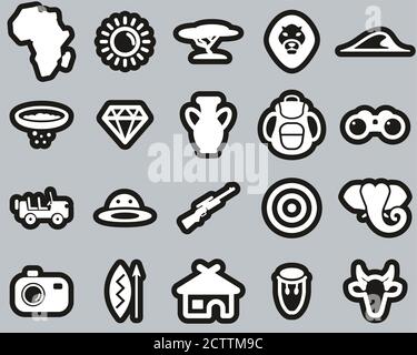 Africa Or African Culture Icons White On Black Sticker Set Big Stock Vector