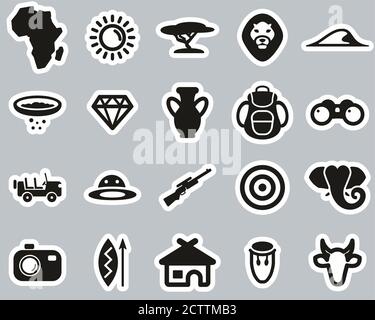 Africa Or African Culture Icons Black & White Sticker Set Big Stock Vector