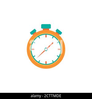 orange stopwatch flat icon isolated on white. Fast time stop watch, limited offer, deadline symbol. Vector illustration. Stock Vector