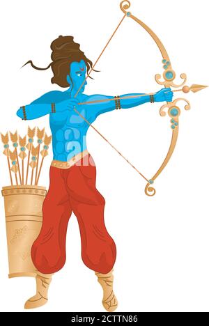 blue god rama archery hindu in golden circular frame vector ...
