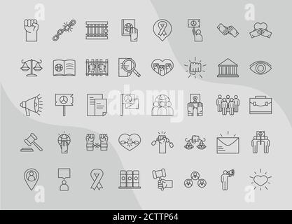 international human rights day, equality justice law unity power icons collection vector illustration line style Stock Vector