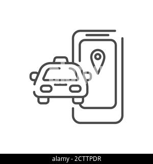 Car location black line icon. Online mobile application order taxi service. Pictogram for web, mobile app, promo. UI UX design element Stock Vector