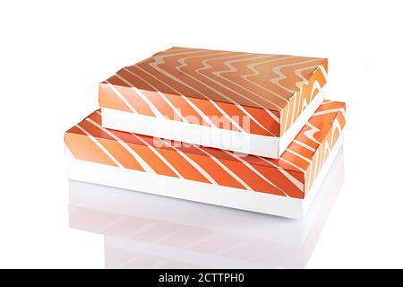 Carton box isolated on white background for pizza sushi fries Stock Photo