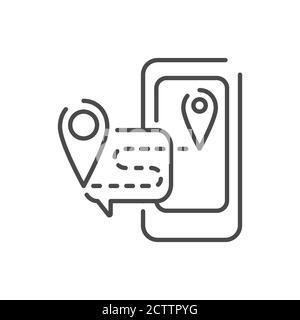 Route guidance black line icon. Online mobile application order taxi service. Pictogram for web, mobile app, promo. UI UX design element Stock Vector