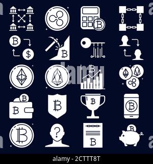 Bitcoin and altcoins icon set in flat style Stock Vector