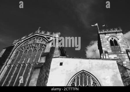 Parish Church of St. Thomas and St. Edmund. Salisbury, England, UK. Black and white photo. Stock Photo