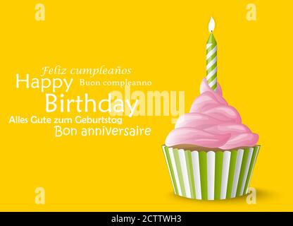 sweet vector cupcake with candle on colored background for birthday Stock Vector